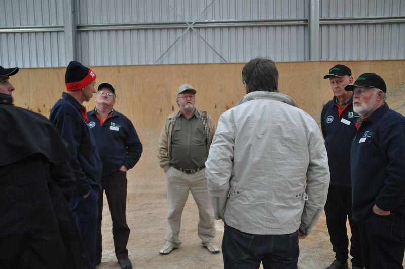 Inspecting a new grain storage shed, in the Canterbury Plains
