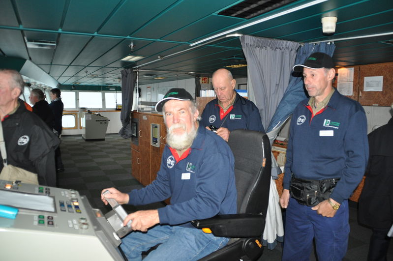 On the bridge of the inter island ferry NZ Graeme Jenkins, Merv Zanker & Stephen Quast